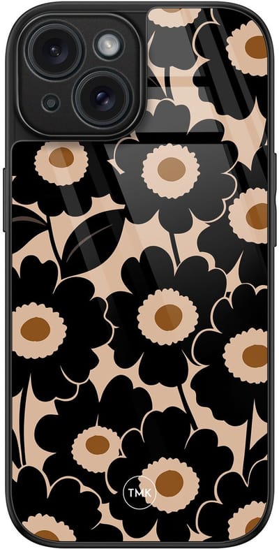 Hoesje geschikt voor Apple iPhone 15 - Bloom luxe - Zwart - TPU luxe case (glossy toplaag) - Bloemen - Hardcase backcover zwart