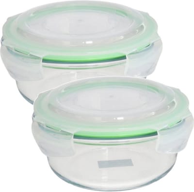 Gerimport Bewaarbakje/vershoudbakje - Set van 2x stuks - 1750 ml - ovenbestendig glas - rond met deksel