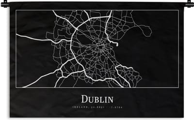 Wandkleed - Wanddoek - Stadskaart - Dublin - Kaart - Plattegrond - 180x120 cm - Wandtapijt