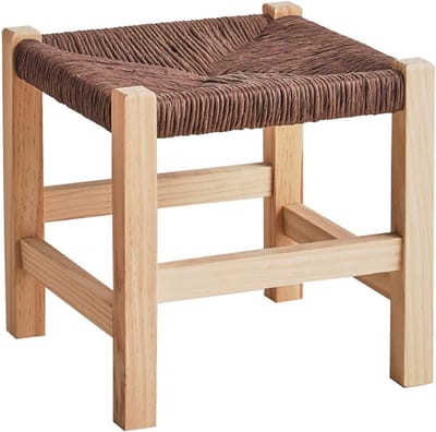 Rotan Kruk - Houten Voetenbank - Ontspannen Zitten - Massief Houten Frame - 30 x 30 x 30 cm - Bruin