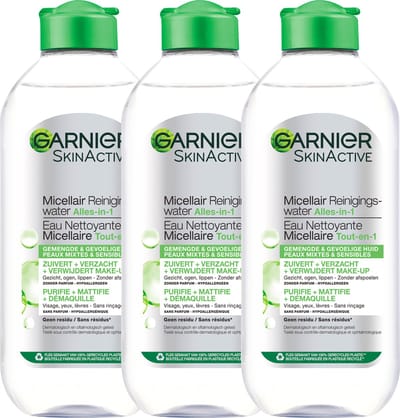 Garnier SkinActive Micellair Reinigingswater Gemengde huid - 3 x 400 ml - Micellair Water Voordeelverpakking