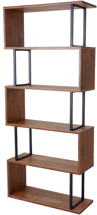 Boekenplank MCW-A27, vrijstaande boekenplank, woonkamerplank, 183x80cm 3D structuur 5 niveaus ~ wild eiken look, zwart metaal