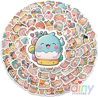 Ainy Kawaii Foodie Stickers 100 stuks voor bullet journal, fotoalbum, laptop, telefoon, waterfles en zelfs als muursticker of geschenksticker. Geschikt voor kinderen en volwassenen