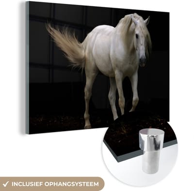 MuchoWow® Glasschilderij 120x80 cm - Schilderij acrylglas - Paarden - Boerderijdieren - Zwart - Foto op glas - Schilderijen