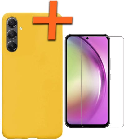 Hoes - Met Screenprotector - Geschikt voor Samsung Galaxy A54 - Sterk & Shockproof - Back Cover - Siliconen Case - Telefoon Hoes - Geel