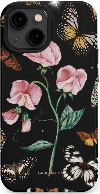 Casetastic hoesje geschikt voor Apple iPhone 13 mini - MagSafe - Dubbellaagse bescherming - Vleugels en bloemen - Fashion Case - Zwart Grijs Taupe