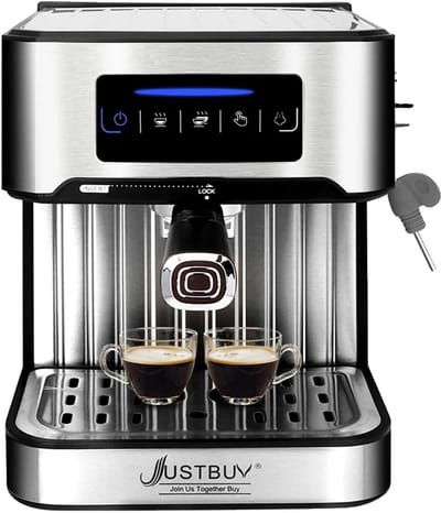Espresso Koffiemachine, Compact Ontwerp, Melkopschuimfunctie, Lichtgrijs