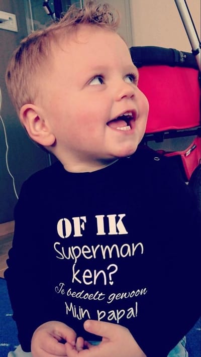 Shirtje tekst Of ik superman ken? Je bedoelt gewoon mijn papa! | lange mouw | zwart | maat 80 |cadeau eerste vaderdag mooiste Babyshirt Kindershirt shirt tekst baby kind cadeautje liefste lief  beste held leukste mijn is de allerbeste allerliefste