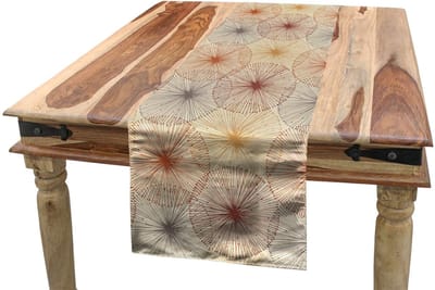 ABAKUHAUS Paardenbloem tafel loper – Vintage Blowball – 40x180 cm – Polyester, rand met de hand genaaid, wasbaar op 40°C – beige/multicolor