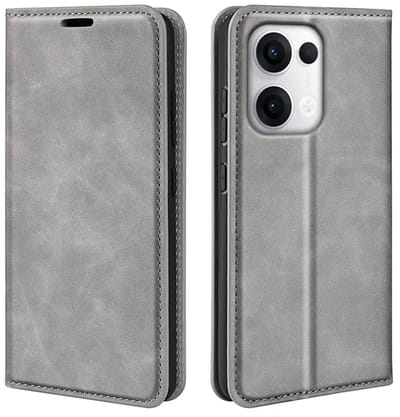 MobyDefend Hoesje - Geschikt voor Oppo Reno13 Pro - Luxe Wallet Bookcase (Magnetische Sluiting) - Grijs