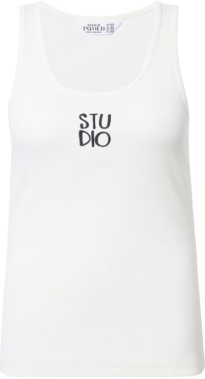 Studio Untold - Dames - Ribtop slim basic shape borduursel - Off-white - Maat 54+