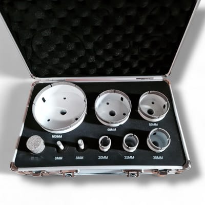 Diamantboor Set 9-delig voor Tegels en Steen – Brazed Kwaliteit Ø 6 t/m 100 mm