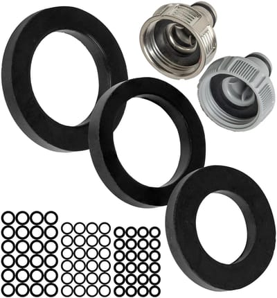platte afdichtingen set, 75 stuks, voor G 1/2" - 3/4" - 1" tuinsteeksystemen, compatibel met Gardena 21, 26,5, 33,3 mm kraanverbinder, Ø 19 x 11, 24 x 16, 30 x 20 mm, van rubber,