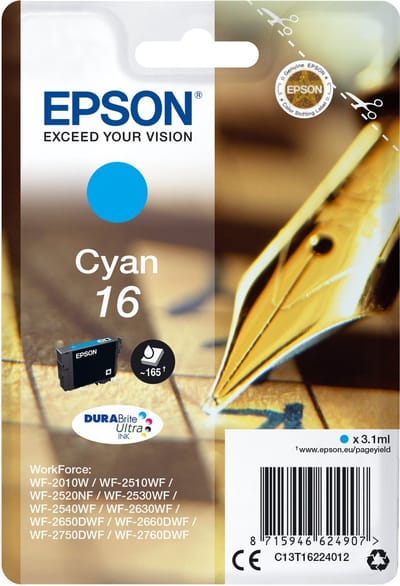 Cartouche d'encre 16 Cyan - EPSON - WorkForce WF-2510WF - Jet d'encre - Epson DURABrite Ultra