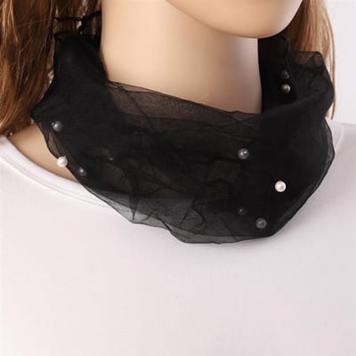 1 st Elegante Transparante Vrouwen Dames Sjaal Nep Parel Decor Mesh Ketting Sjaal Cirkel Sjaal Voor Herfst Kleding Accessoires zwart