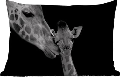 Buitenkussens - Tuin - Dieren - Zwart - Wit - Giraffe - Portret - 50x30 cm