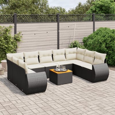 vidaXL - 10-delige - Loungeset - met - kussens - poly - rattan - zwart