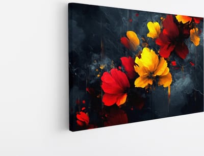 Saammp Canvas Schilderij - Vuurrode en Gele Bloemen - Abstract - Natuur - 45x30 - Foto op canvas - Wanddecoratie - Modern Interieur - Energiek Ontwerp