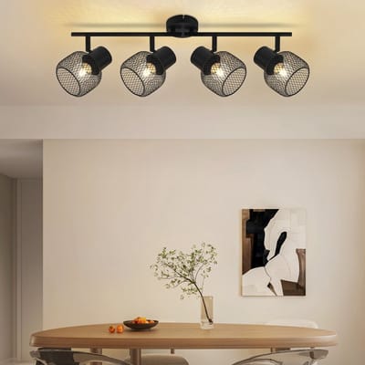 NETTLIFE Opbouwspot 4 vlammen E27 - rond - vintage - zwart - metaal Plafondspot - verstelbaar 330°spot plafondlamp spot - voor woonkamer slaapkamer keuken - zonder gloeilampen