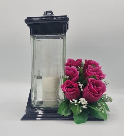 Herdenkingslicht - ZC2 - Bloemstuk - W847/59 - Paars - Grafdecoratie - Zijdenbloemen - Kunstbloemen - Grafkaars