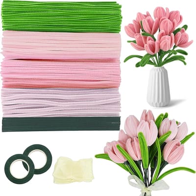 400-Delige Knutselset Met Chenille-Stengel Bloemen - Maak Handgemaakte Tulpen Boeketten Stapsgewijze Handleiding - Niet-Giftige Herbruikbare Materialen Perfect Voor Beginners