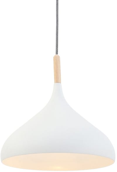 Witte Scandinavische hanglamp Bjorr 7730W Ø33cm van Mexlite - Hoogte instelbaar, Hout en Metaal, Geschikt voor binnengebruik