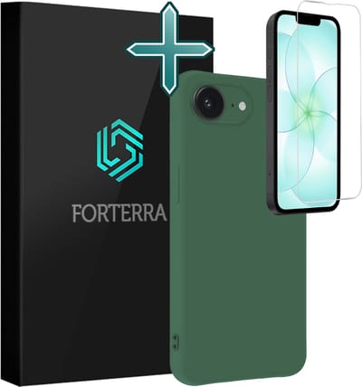 Hoesje Met Screenprotector - Geschikt voor Apple iPhone 17e - Sterk & Shockproof - Telefoon Hoes - Back Cover - Siliconen Case - Donkergroen