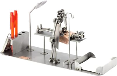 Bureau Organizer Figuur - Metal Man - Bureau Decoratie - Handgemaakt Uniek Stuk - Compact Formaat - Zilver/Grijs