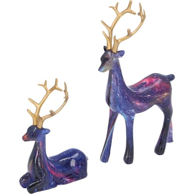 2 STUKS Hertenbeeldje Standbeeld Realistisch Hars Hertenkast Decoratie voor Woonkamer en Kantoor BS8091 blue
