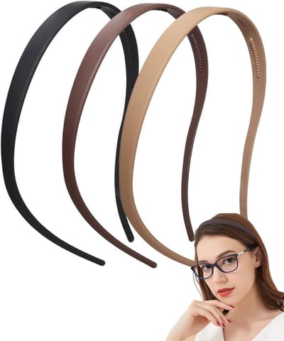 Set van 3 Dunne Zigzag Haarbanden met Clips - Matte Afwerking, Antislip voor Bril en Dagelijks Gebruik (Zwart, Lichtbruin, Donkerbruin)