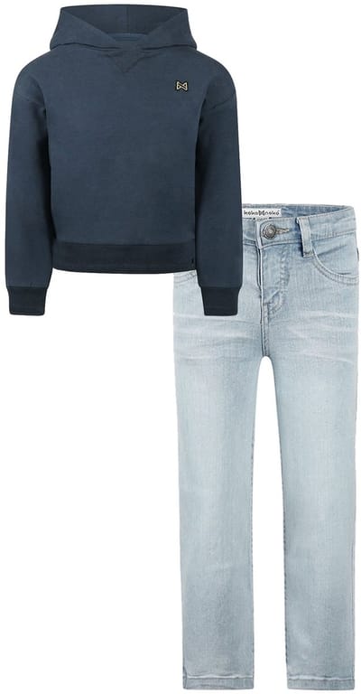 Koko Noko - Kledingset - Basic Collection - Bio Cotton - Blue Jeans Wide leg - Sweater with hood dropped shoulder Navy - Maat 92