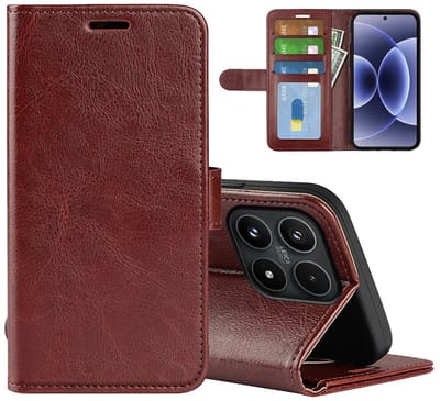 MobyDefend Hoesje - Geschikt voor Xiaomi 17 - Wallet Book Case (Sluiting Achterkant) - Bruin