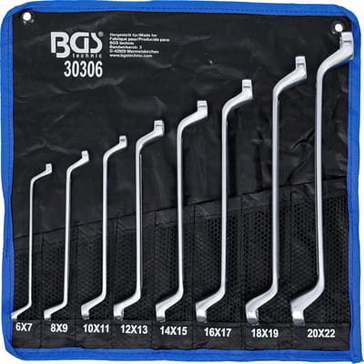 Dubbele ringsleutelset - Gebogen sleutelset - Reparatiewerkzaamheden - Diep gebogen ontwerp - 6x7 - 20x22 mm - Chroom