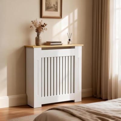 Radiatorbekleding MDF - Radiatorombouw Hout - Interieur Verfraaien - Streeppatroon Ontwerp - 83 cm Hoog - Wit Hout