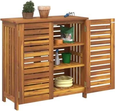 Tuin Opbergkast - Buitenmeubel Kast - Tuin Gereedschap Opslag - Massief Hout Constructie - 90x40x90cm - Naturel