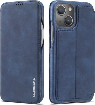 LC.IMEEKE Hoesje - Geschikt voor iPhone 13 Mini Hoesje - LC.IMEEKE Retro Book Case - Blauw