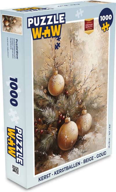 Puzzel Kerst - Kerstballen - Beige - Goud - Legpuzzel - Puzzel 1000 stukjes volwassenen - Kerst - Cadeau - Kerstcadeau voor mannen, vrouwen en kinderen