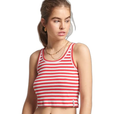 Superdry Vintage Geribd Kort Hemdtopje van Biologisch Katoen Rood Grootte: 40