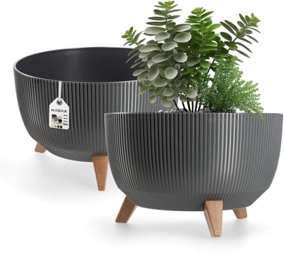 Kadax Bloempot, van kunststof, met drie insteeksteunen, rond, bloemenschaal, plantenbak, bloembak, voor balkon, woonkamer, 40 cm diameter, antraciet