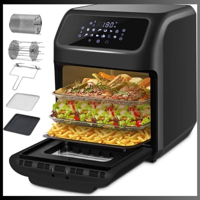 Aurixi® Airfryer XXL - Mini-oven - Heteluchtfriteuse - 12L - 12 Programma's - Zwart - 38cm x 38cm x 44cm