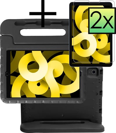 Hoes - Geschikt voor Apple iPad Air 5 (2022) - 10.9 inch - 5e Generatie - M1 - Met 2x Screenprotector - Kinderhoes Shockproof Bumper - Kidsproof Case - Tablet Hoesje - Kinder Cover - Zwart