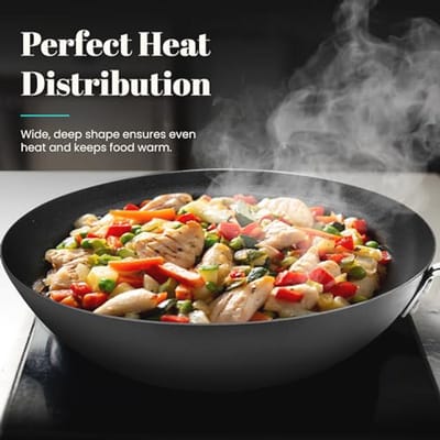 Milieuvriendelijke Carbon Wok 24 cm met Quantanium Antiaanbaklaag - Geschikt voor Inductie, Gas en Elektrisch