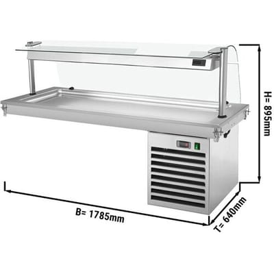GGM Gastro Einbau Kühlplatte - 1800mm - +2 bis +8 °C - 5x GN 1/1 - 700 Watt - mit Glas-Hustenschutz Zilver