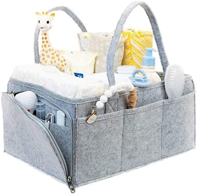 Famanu - Luierorganizer, draagbare luiertas van vilt, babyluier-organizer met verwisselbare vakken voor luiertafel, bijtring, luier, slabbetje, geschenkmand voor babyshower