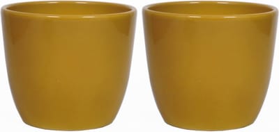 Floran Plantenpot - 2x - okergeel - glans - keramiek - 13 x 12 cm - plantenpotten binnen