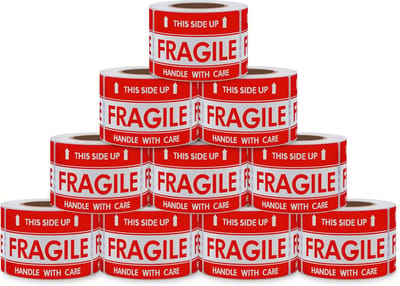 Side Up Fragile Stickers Zelfklevend Label 300 per rol (10 rollen) - Totaal 3.000