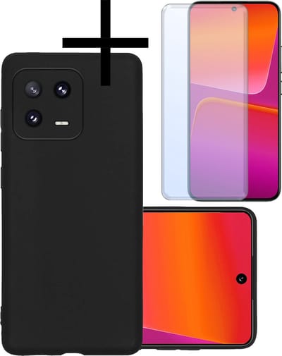 Hoesje - Met Screenprotector - Geschikt voor Xiaomi 13 - Sterk & Shockproof - Back Cover - Siliconen Case - Telefoon Hoes - Zwart