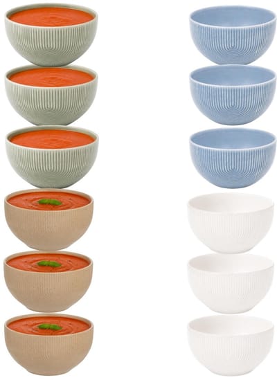 Secret de Gourmet Soepkommen Memphis - D14 cm - groen / blauw / beige/ wit - 12x stuks - keramiek