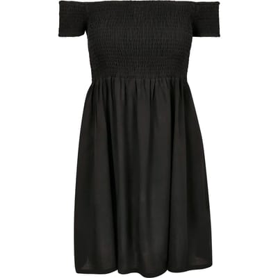 Urban Classics Smoked Off Shoulder Dames Mini-jurk - zwart - S