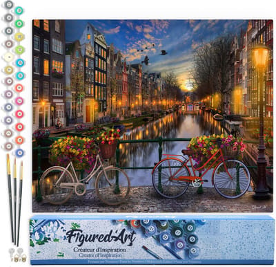 Figured'Art Schilderen op Nummer Volwassenen canvas Kanaal in Amsterdam - Handwerk acrylverf Kit DIY Compleet - 40x50cm zonder frame